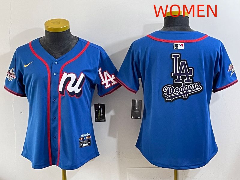 Women 2025 Los Angeles Dodgers Blank Blue All star Nike MLB Jersey style 05